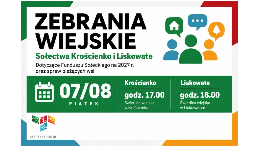 Zebrania wiejskie mieszkańców Liskowatego i Krościenka 7 sierpnia 2026 r.