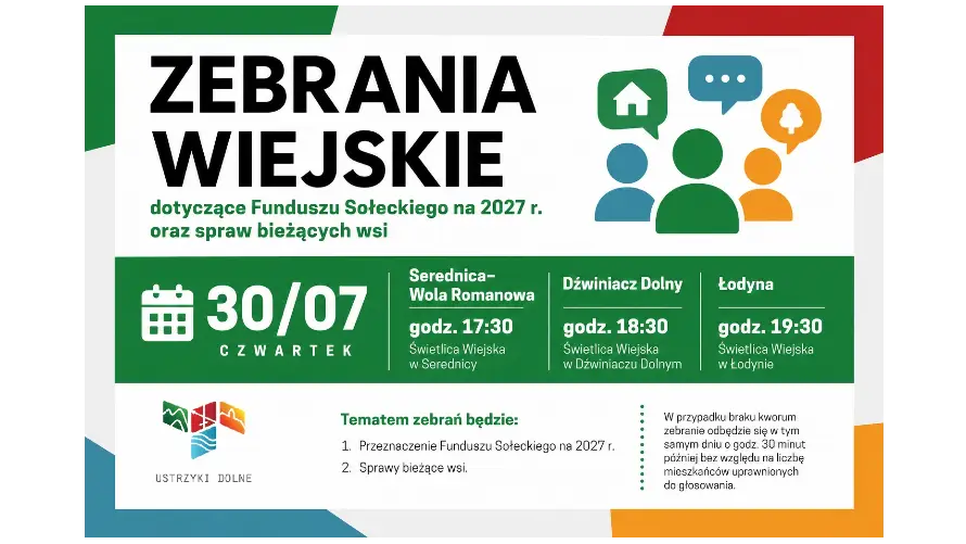 Zebrania wiejskie w sołectwach Dźwiniacz Dolny, Łodyna i Serednica–Wola Romanowa