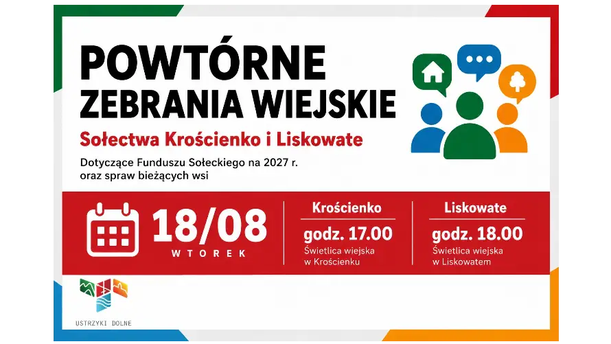 Powtórne zebrania wiejskie w Krościenku i Liskowatem – 18 sierpnia 2026 r.
