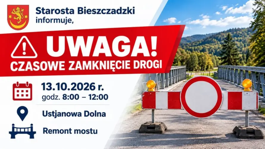 Czasowe zamknięcie drogi w Ustjanowej Dolnej