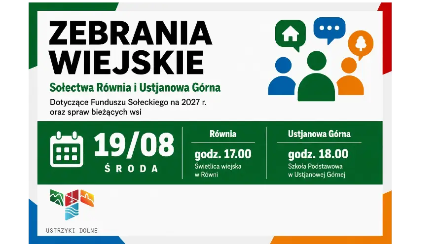 Zebrania wiejskie w sołectwach Równia i Ustjanowa Górna – 19 sierpnia 2026 r.