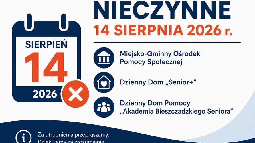 Nieczynne MGOPS oraz placówki wsparcia 14 sierpnia 2026 roku
